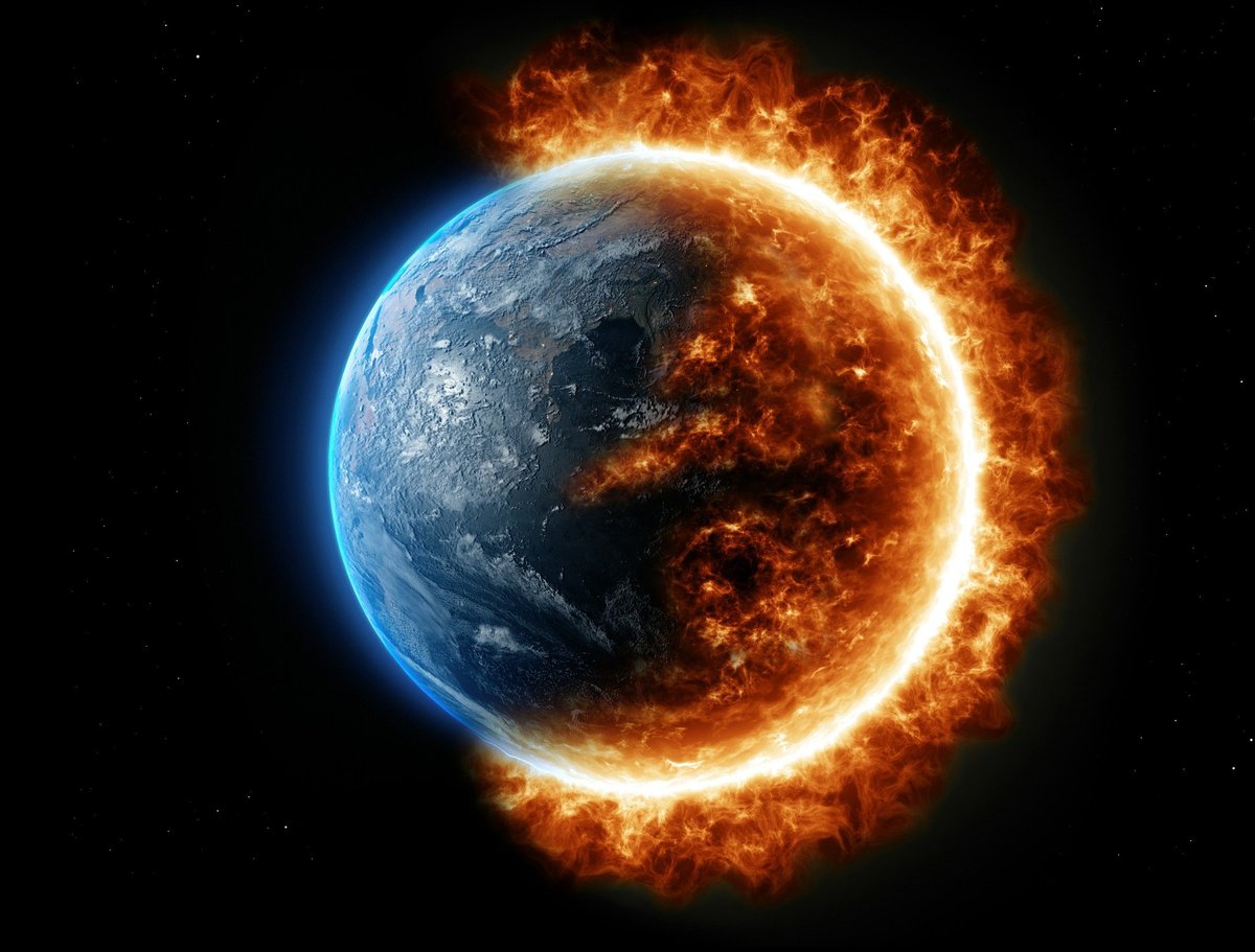 Conceptual illustration of Earth surrounded by flames